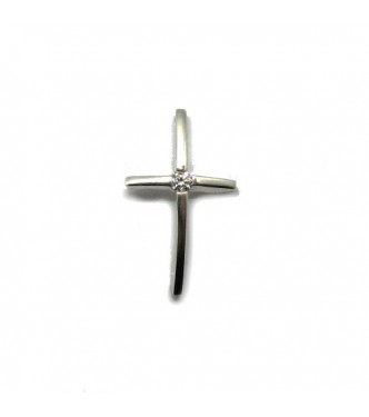 PE001339 Sterling silver pendant solid 925 Cross with 4.0mm round cubic zirconia 